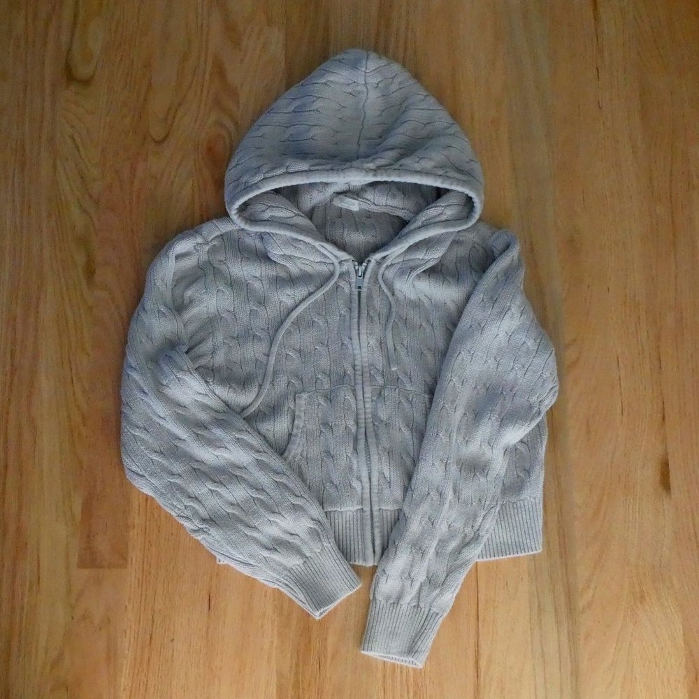 Brandy Melville Light Blue Ayla Cable Knit Zip-Up Sweater Hoodie